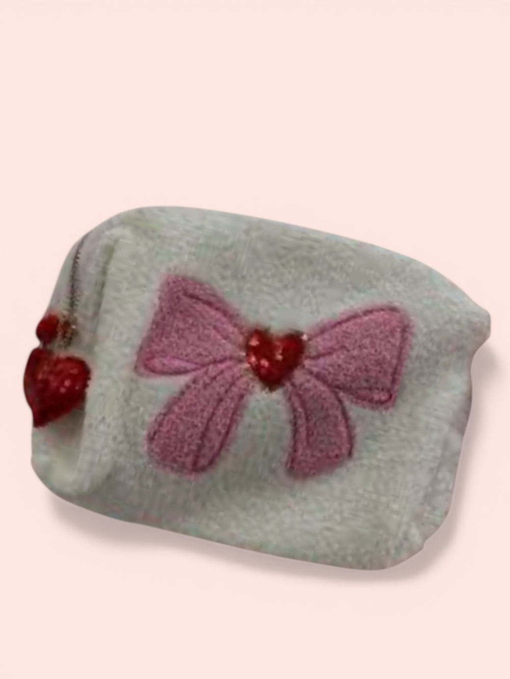 Spritz Plush Fleece Pink Bow Zipper Pouch Red Puffer Heart Charm Viral NWT HTF